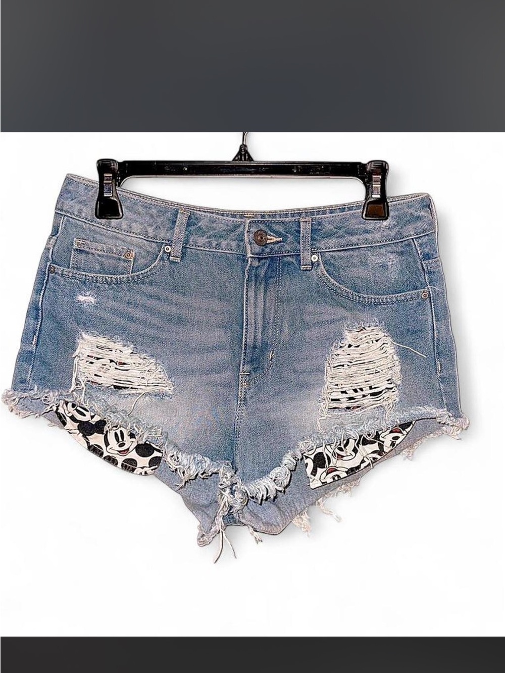 Disney Light Blue Distressed Denim Shorts with Mickey Trim